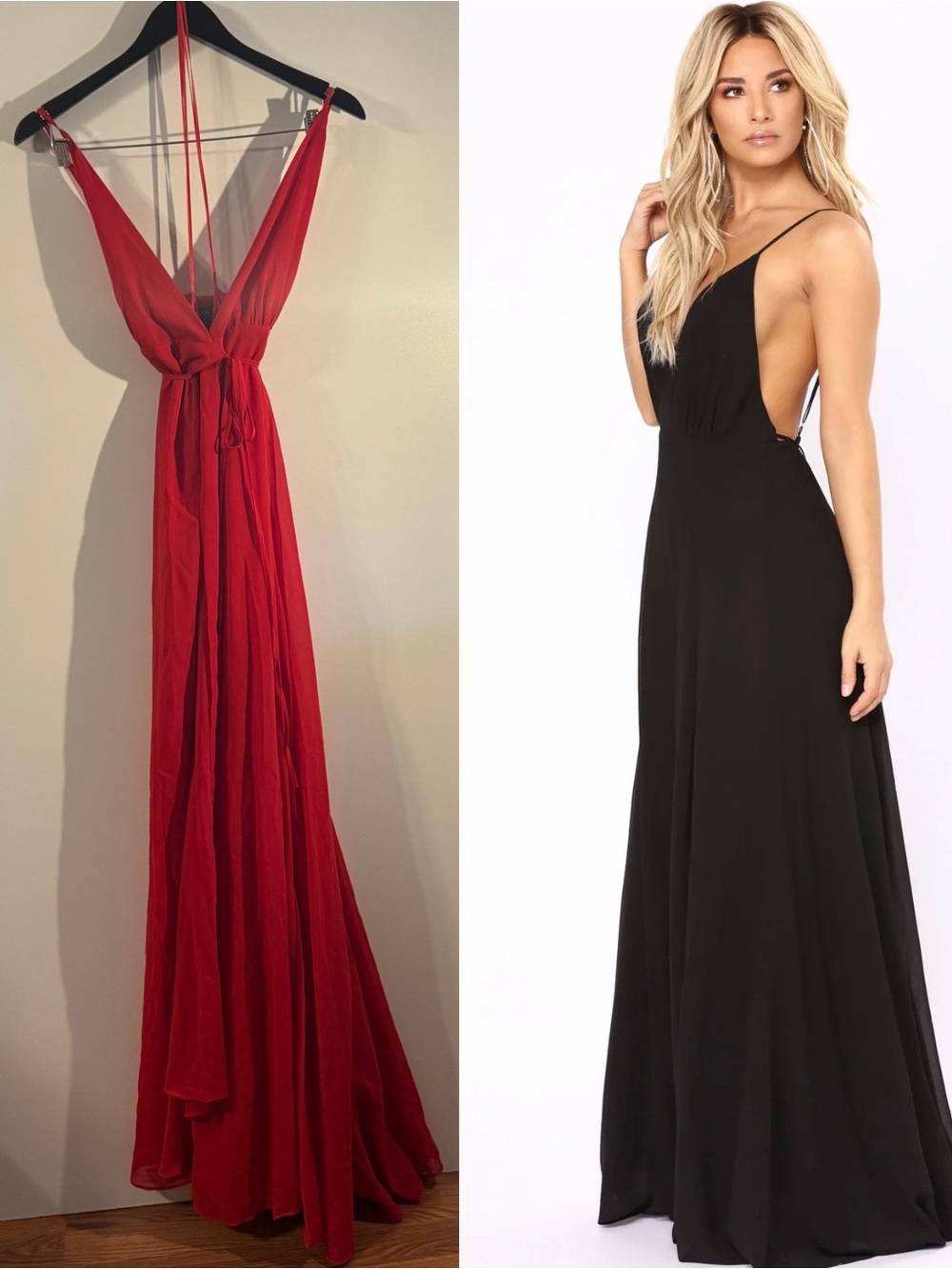 Fashion Nova Red Maxi Wrap Dress with Waist Tie